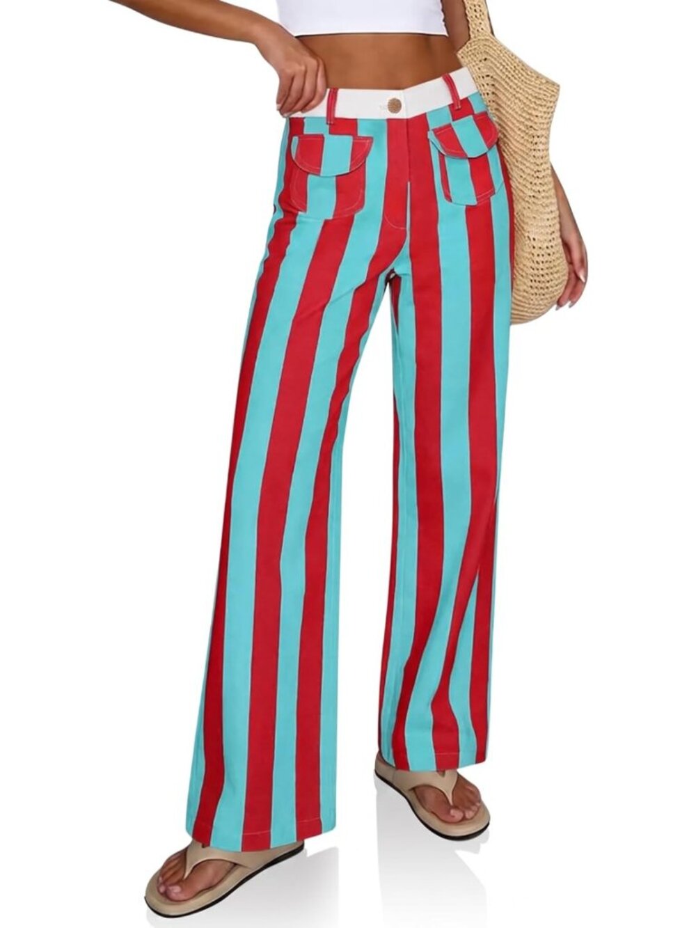High-Waisted Striped Wide Leg Jeans for Women | Trendy Denim Pants